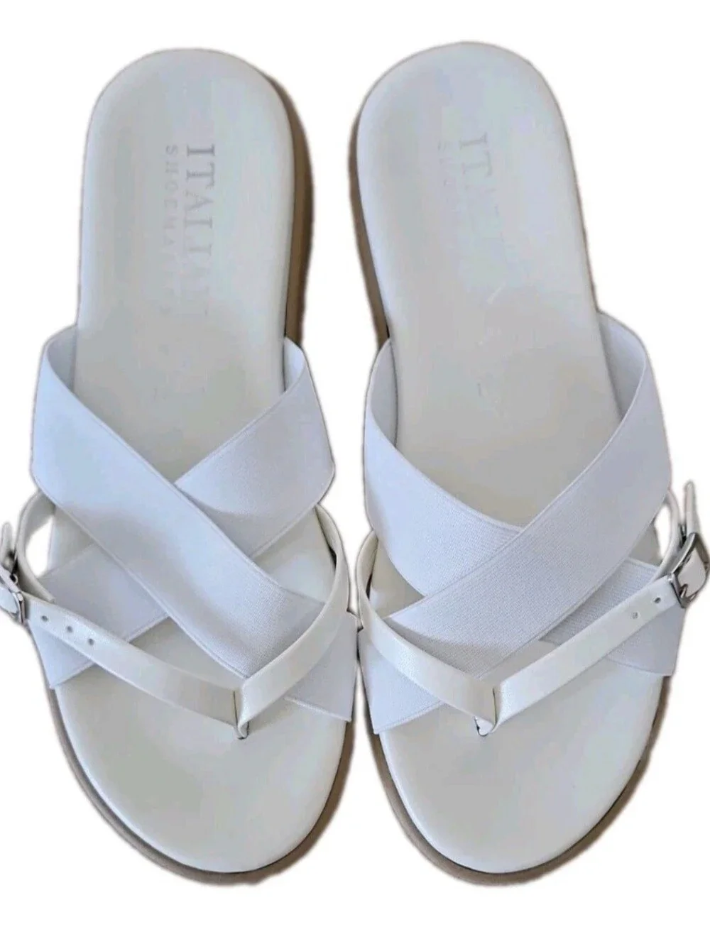 Italian Shoemakers White Stretch Criss Cross Comfort Slide Sandals Size 9 NWOB
